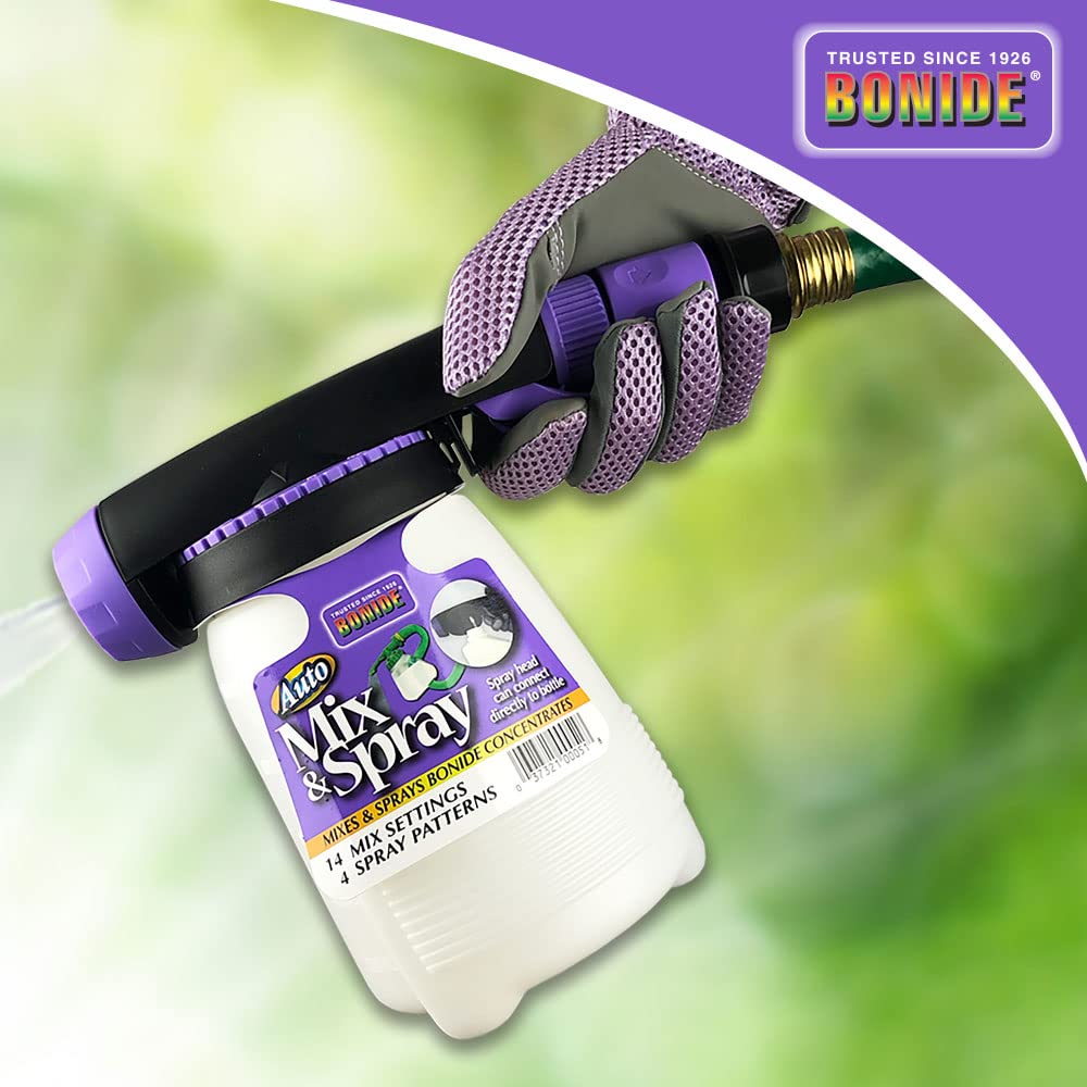Bonide Auto Mix & Spray ergonomic handle provides comfortable, controlled spraying.