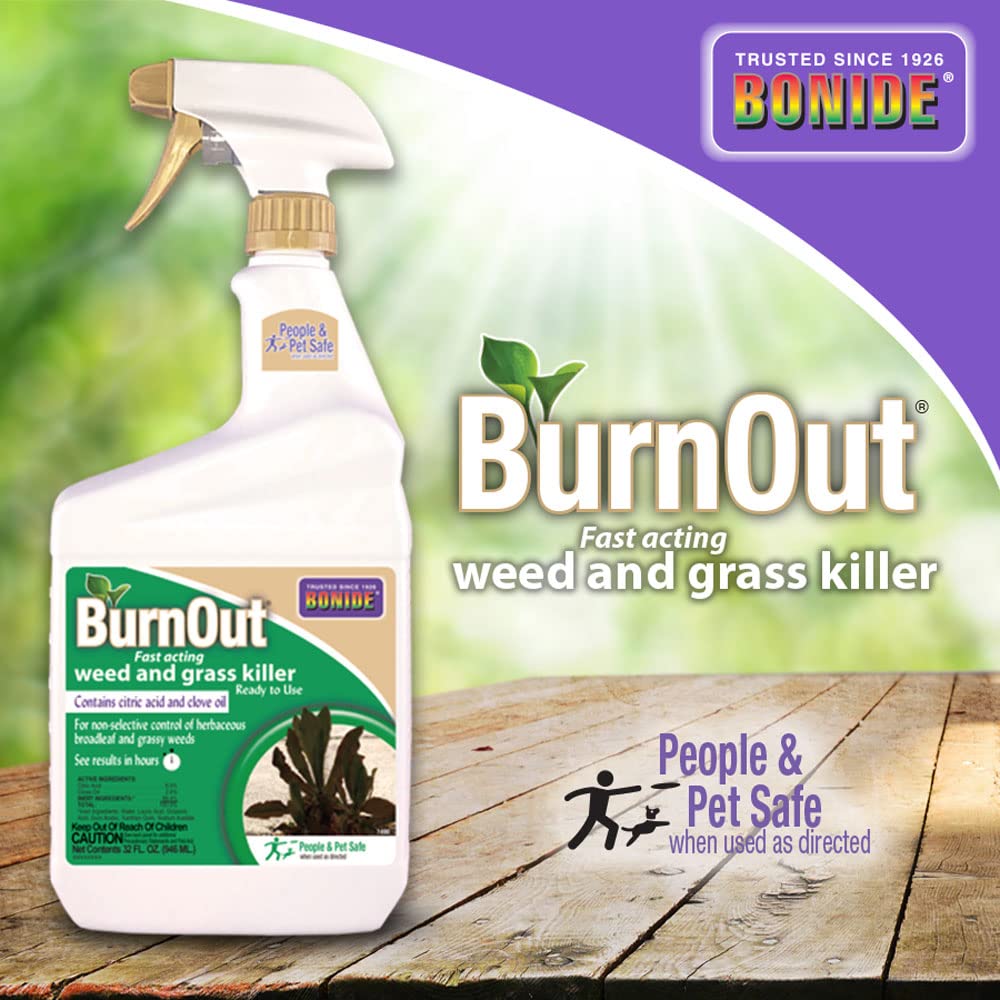 Bonide BurnOut driveway-edge application demonstrates weed control along borders.