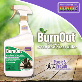 Bonide BurnOut driveway-edge application demonstrates weed control along borders.
