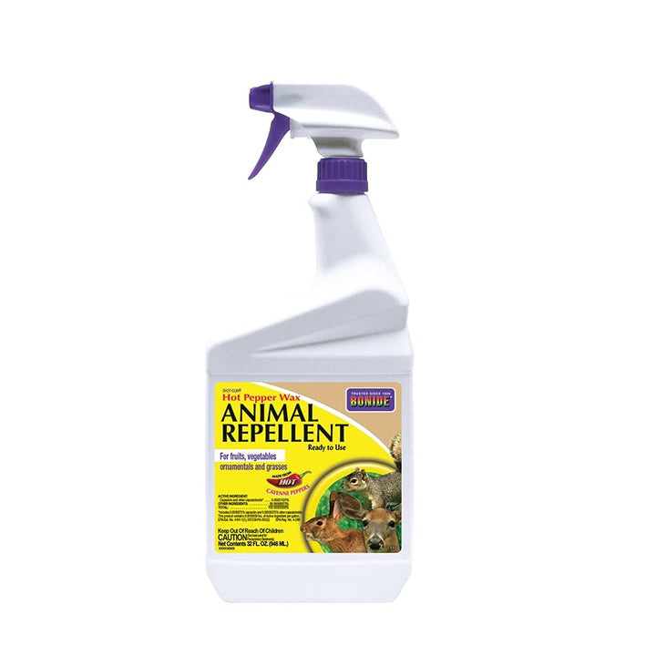 Bonide Hot Pepper Wax Animal Repellent spray protects flowers from deer and rabbits