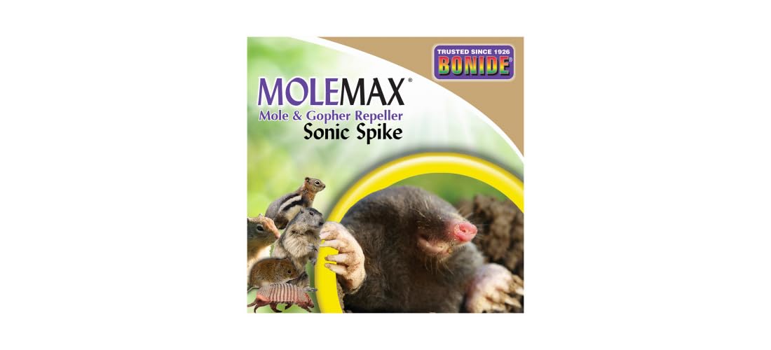Bonide MoleMax Spike chatter sound emitter illustrates deterrent technology.
