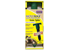 Bonide MoleMax Spike yard placement shows outdoor setup for lawn protection.