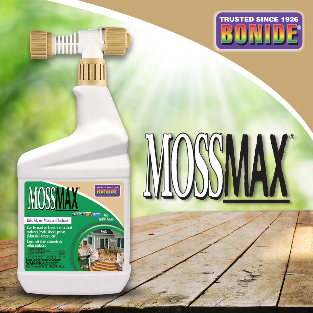 Bonide MossMax protects sidewalks from moss and algae buildup
