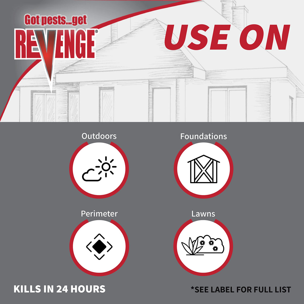 Bonide REVENGE packaging shown for quick, ready-to-use outdoor treatment.