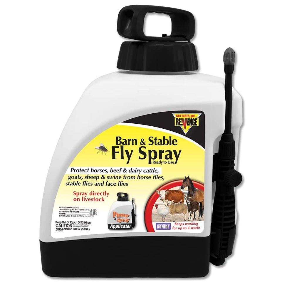 Bonide Revenge bottle close-up showing long-lasting insect protection for animals