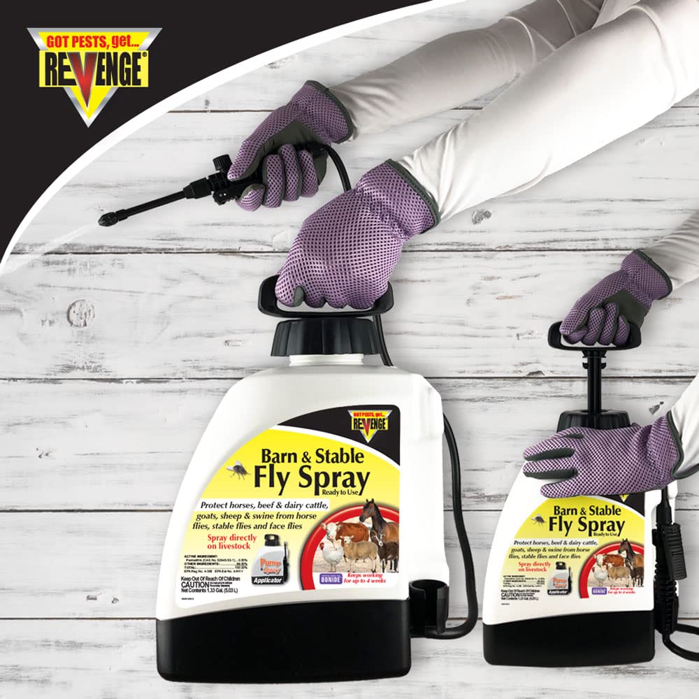 Bonide Revenge spray on barn wall for indoor pest control