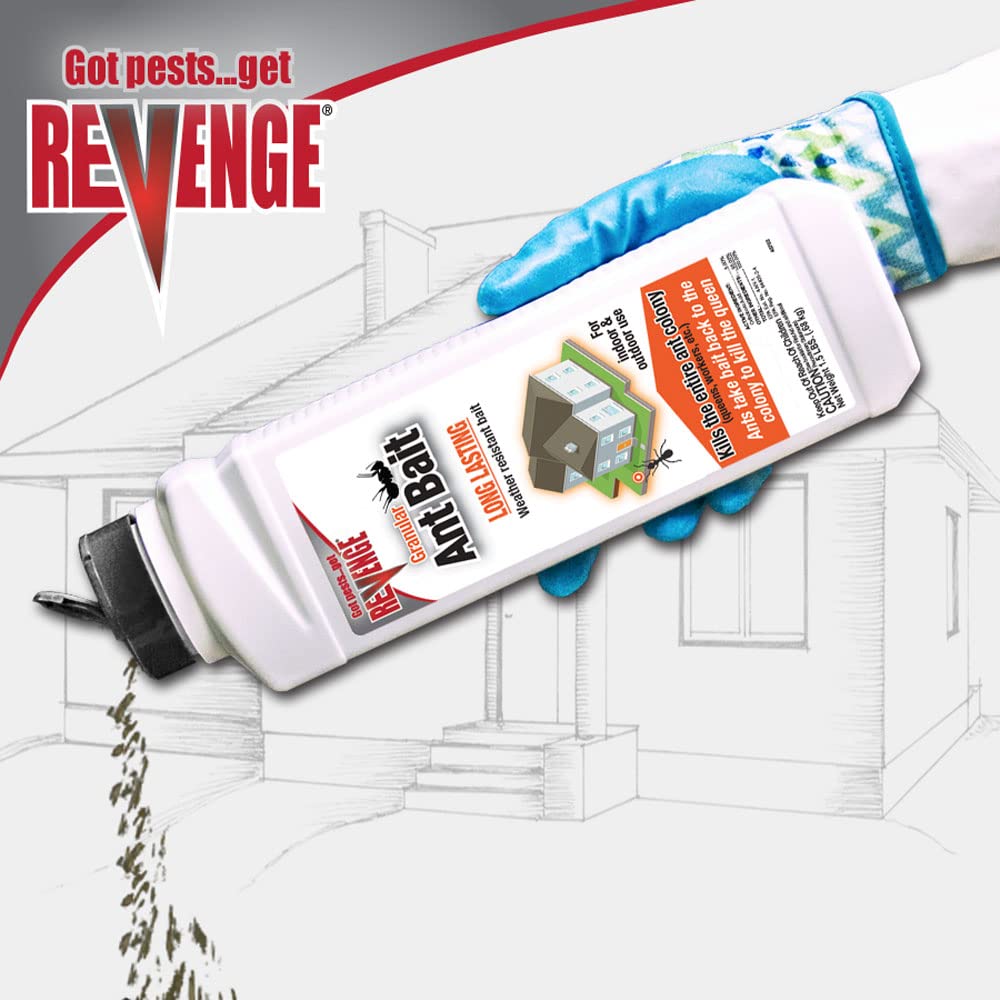 Bonide REVENGE granules applied around home perimeter deterring pests.