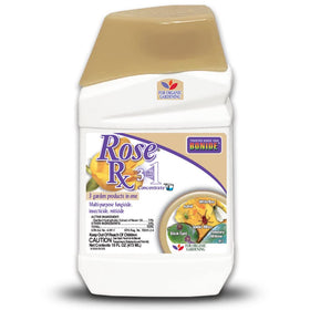 Bonide Rose Rx bottle and label for garden pest protection.