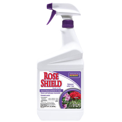 Bonide Rose Shield quart bottle provides quick, easy protection for roses.