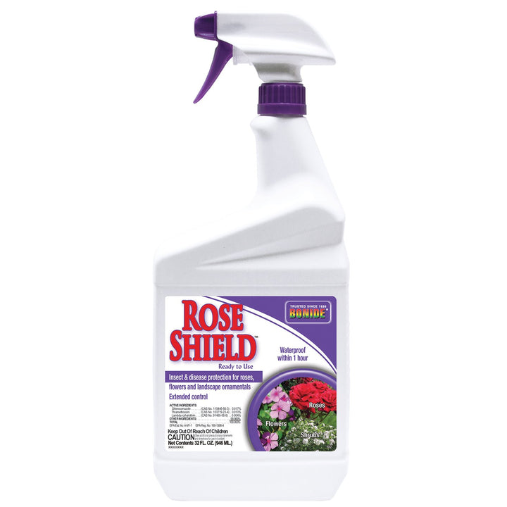 Bonide Rose Shield quart bottle provides quick, easy protection for roses.