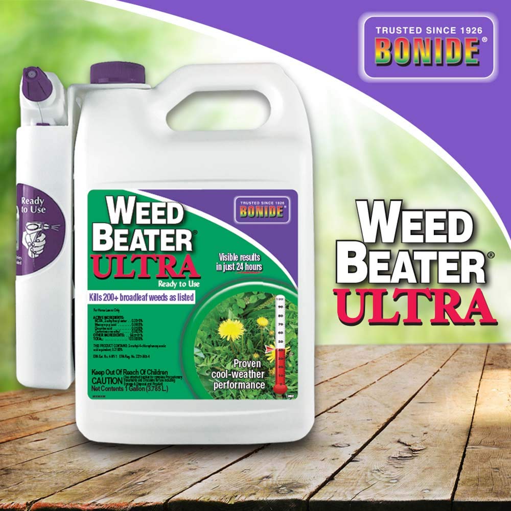 Bonide Weed Beater Ultra after drying resists rain and washing off.