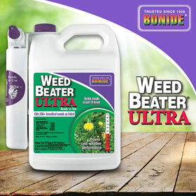 Bonide Weed Beater Ultra after drying resists rain and washing off.