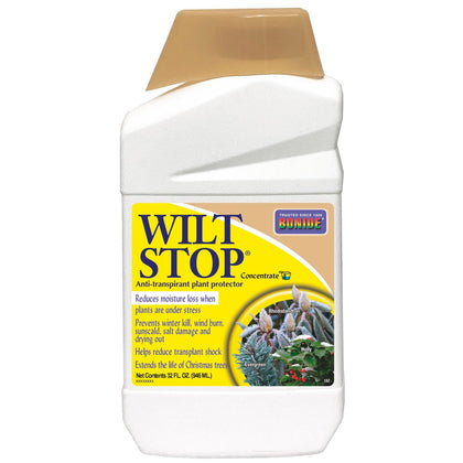 Bonide Wilt Stop bottle with label showing plant protection benefits.
