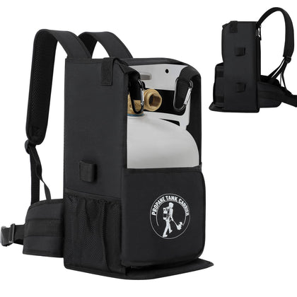 Bonioka propane tank backpack shows 5 lb and 10 lb compatibility for easy transport