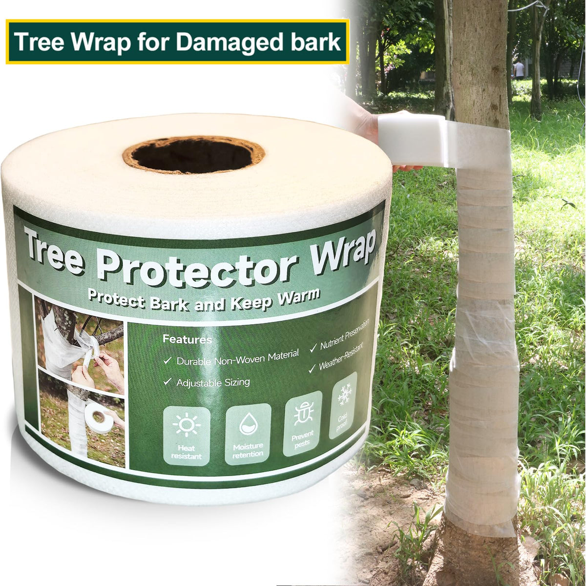 Bonivack 120ft wrap shields trunks during winter and spring seasons