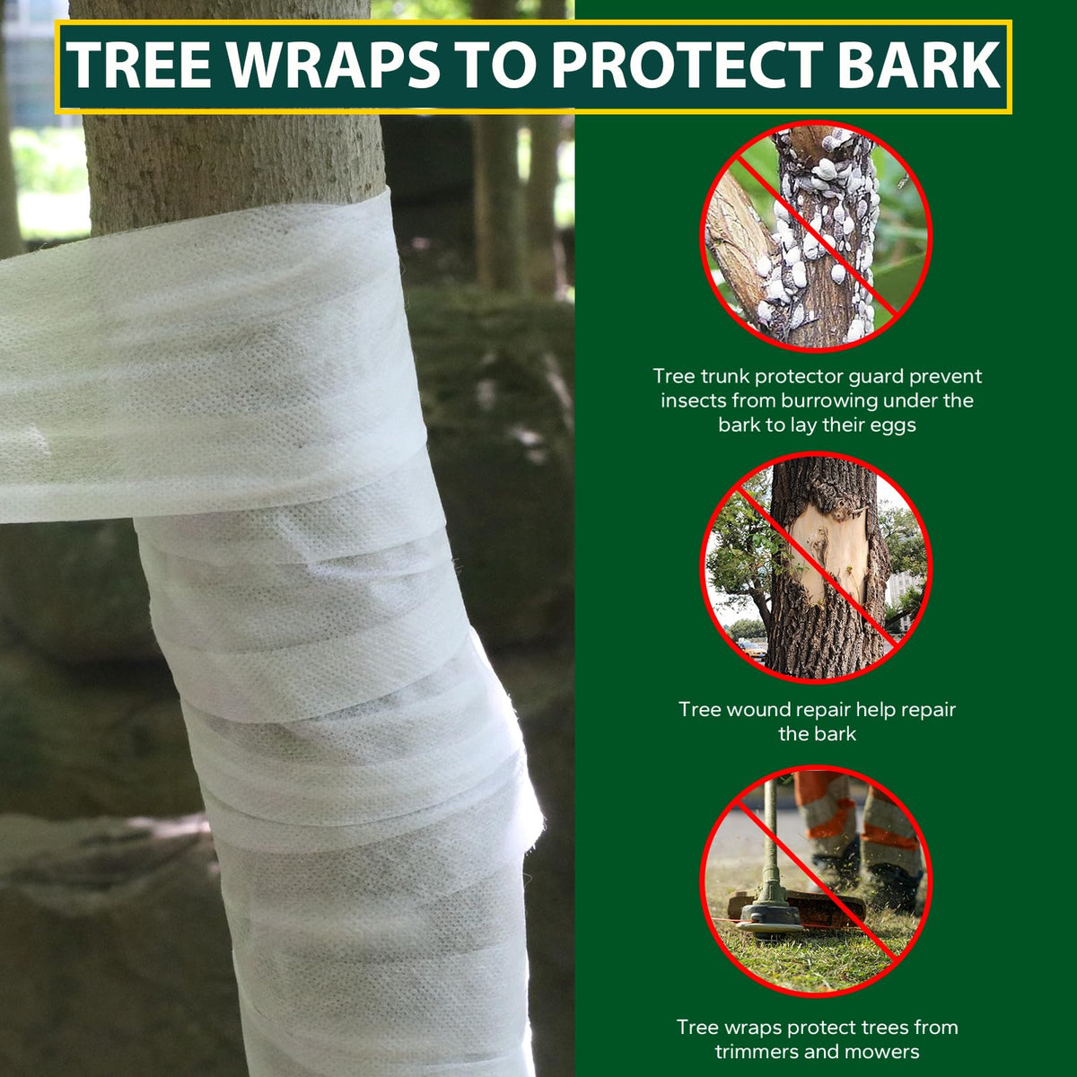 Bonivack bark protector coverage shields trunks from lawn mower damage