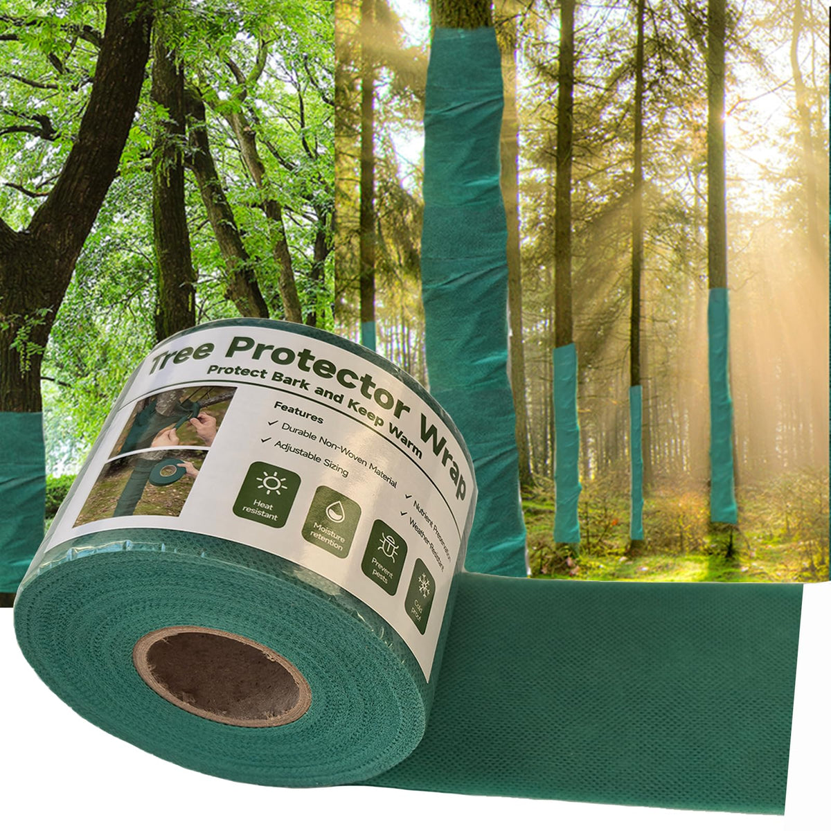 Bonivack tree wrap at the base protects the trunk during installation.