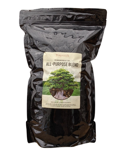 Bonsai Outlet Tinyroots all-purpose soil bag close-up, ready-to-use for diverse bonsai species.