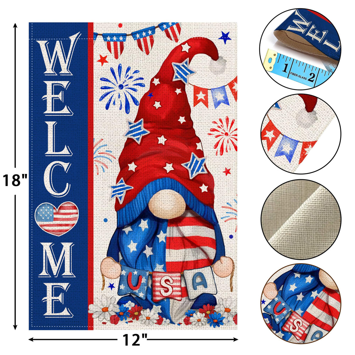 Bonsai Tree double-sided flag outdoor view showing vibrant patriotic artwork from both sides.
