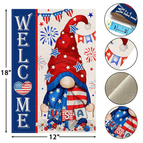 Bonsai Tree double-sided flag outdoor view showing vibrant patriotic artwork from both sides.