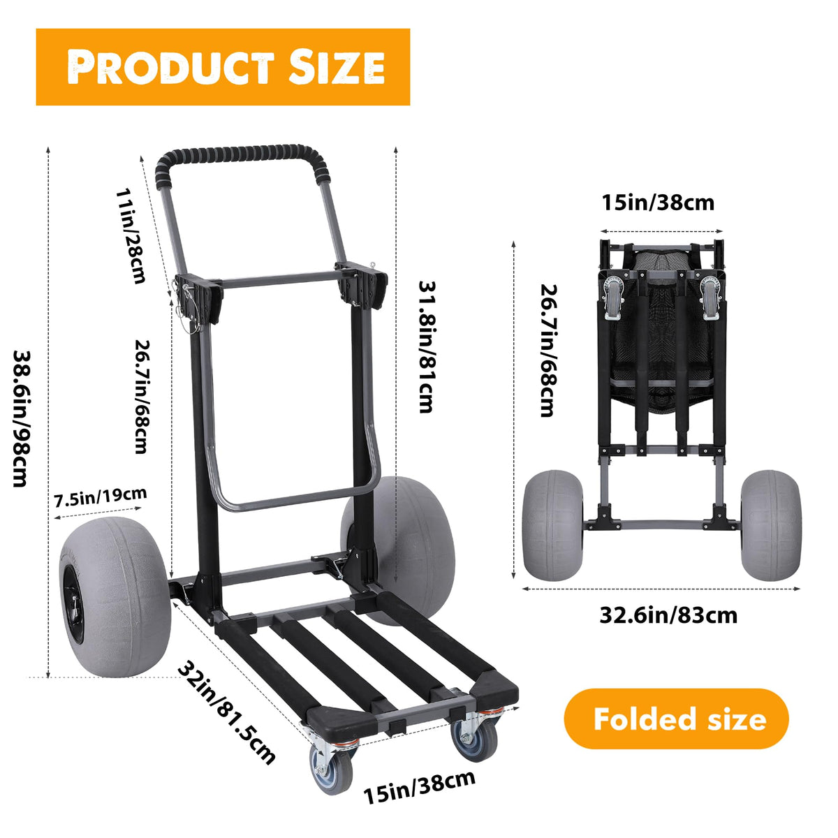 Bonsing Beach Cart Foldable Aluminum Frame: lightweight rust-proof construction for quick setup