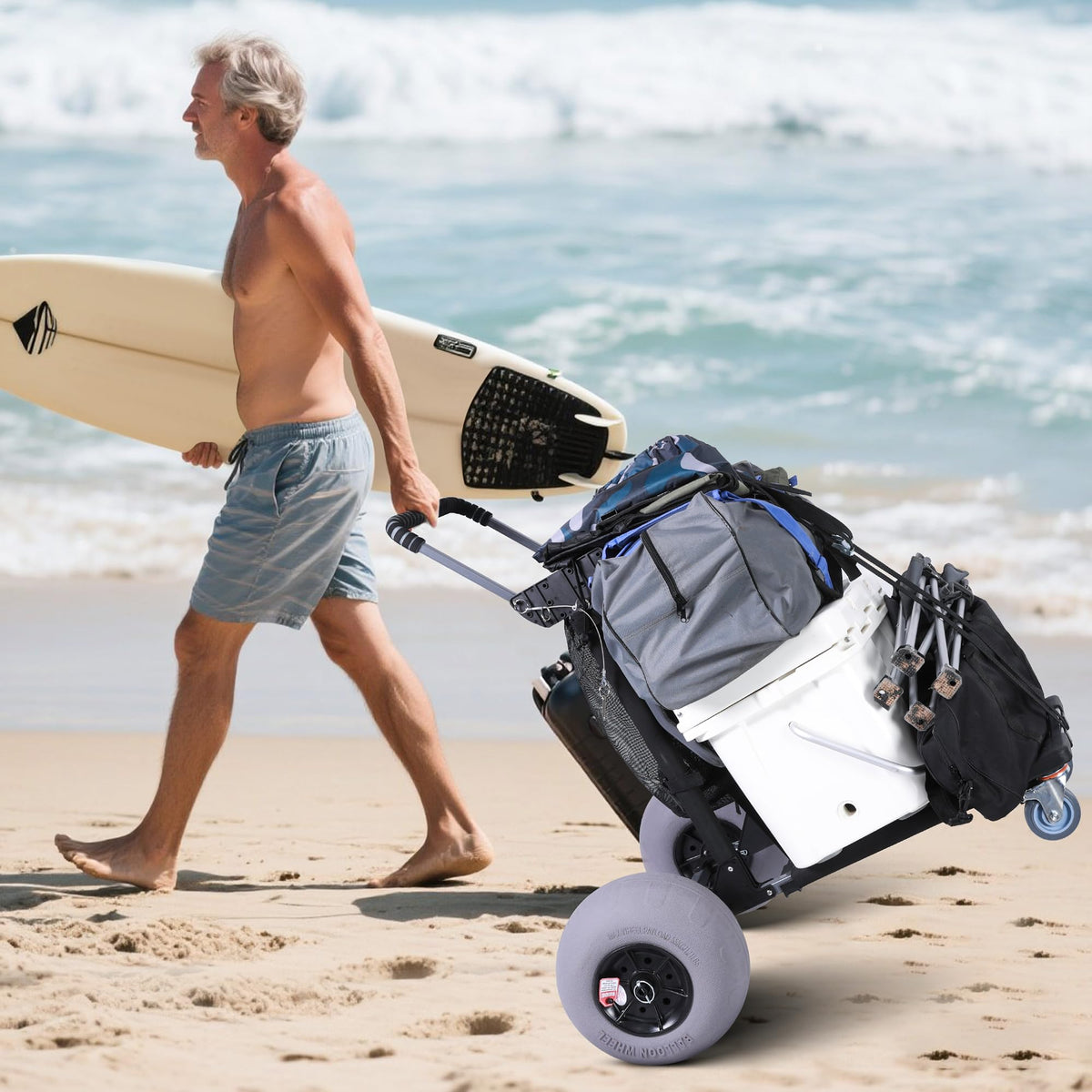 Bonsing Beach Cart Foldable Storage Pockets: carries umbrellas, balls, and gear with ease