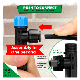 Bonviee emitter with adjustable flow from 0 to 2 GPH for customized watering.