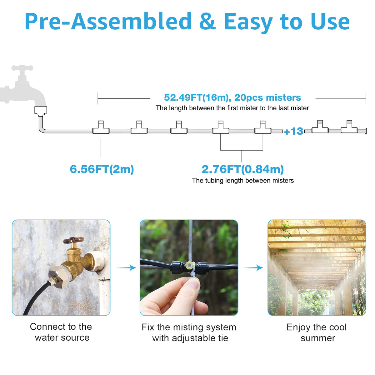 Bonviee misting kit close-up brass nozzles deliver fine refreshing spray
