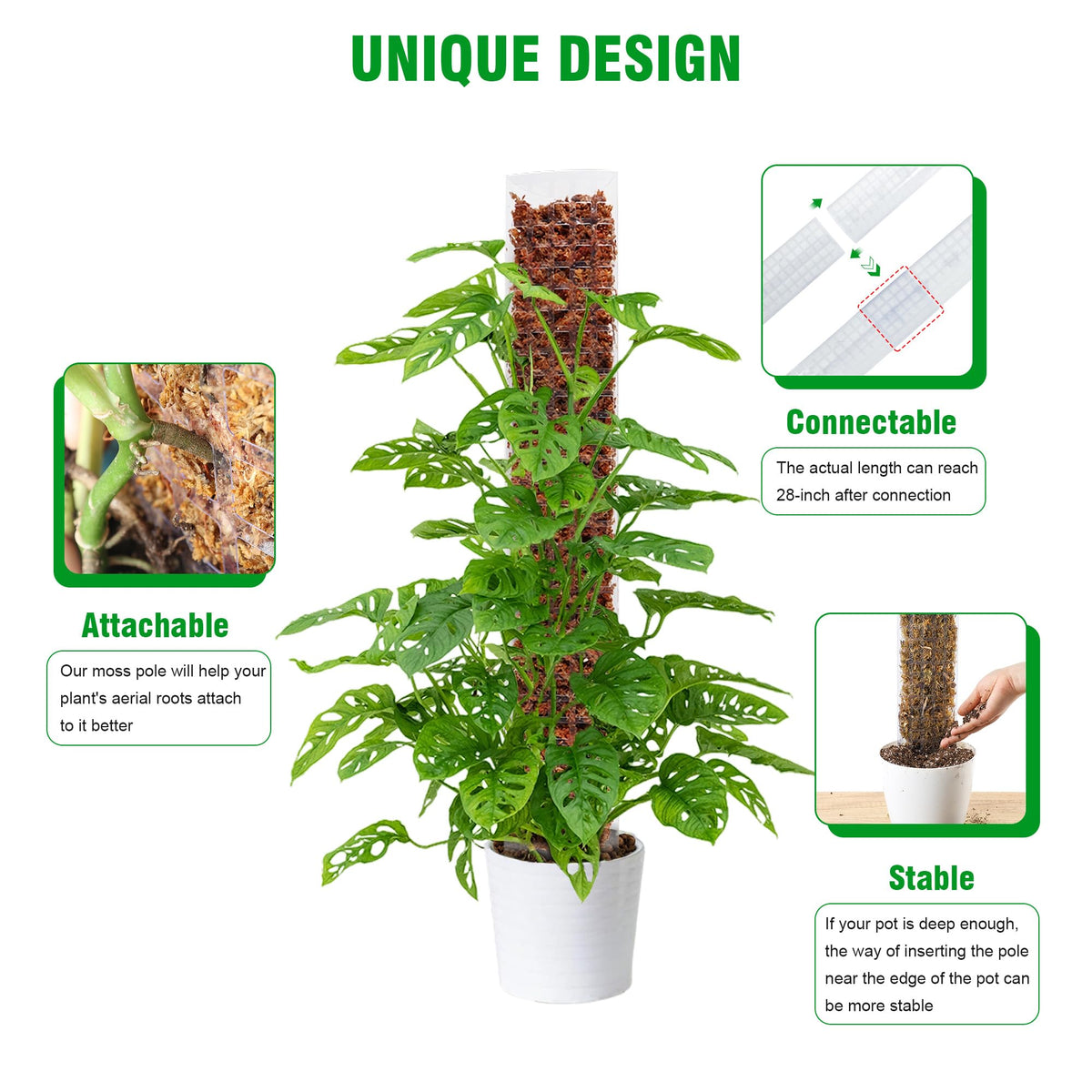 Bonviee moss pole stackable to 60 inches extends height for tall indoor vines