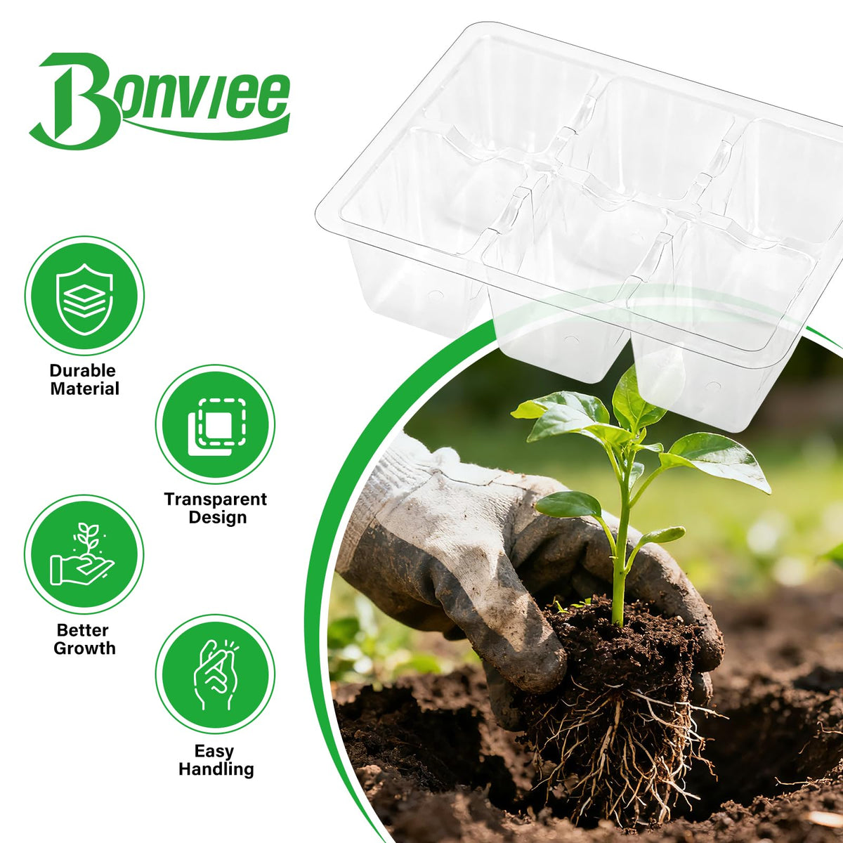 Bonviee seed starter tray drainage holes close-up for proper watering.