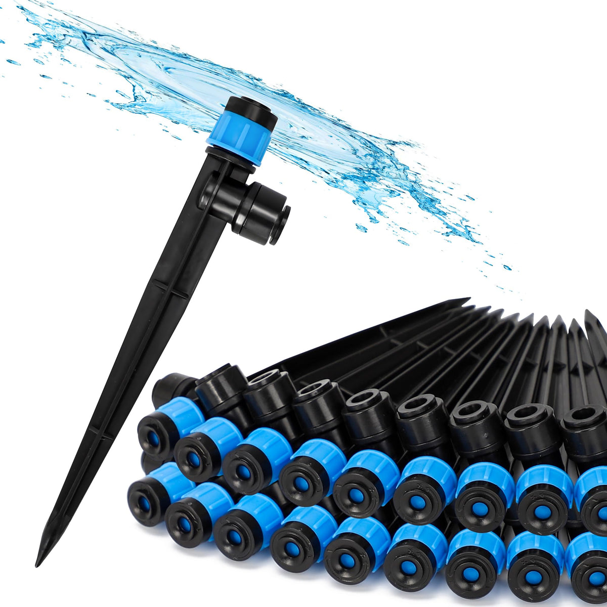 Bonviee vortex emitter closeup showing even watering across dense beds.