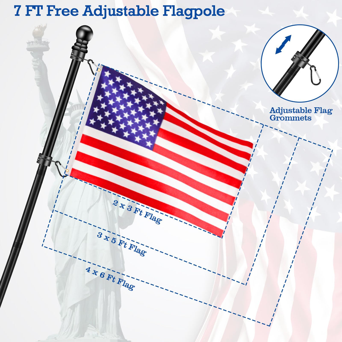 360° anti-wrap rings keep flags from tangling in windy conditions.