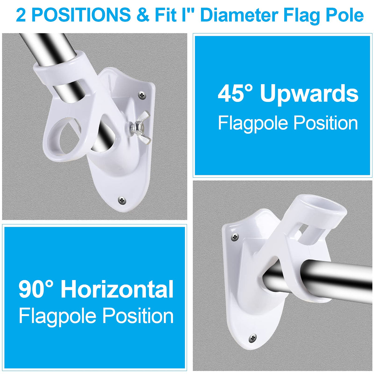 BONWIN flag-pole-bracket shows two-position angle mounting options