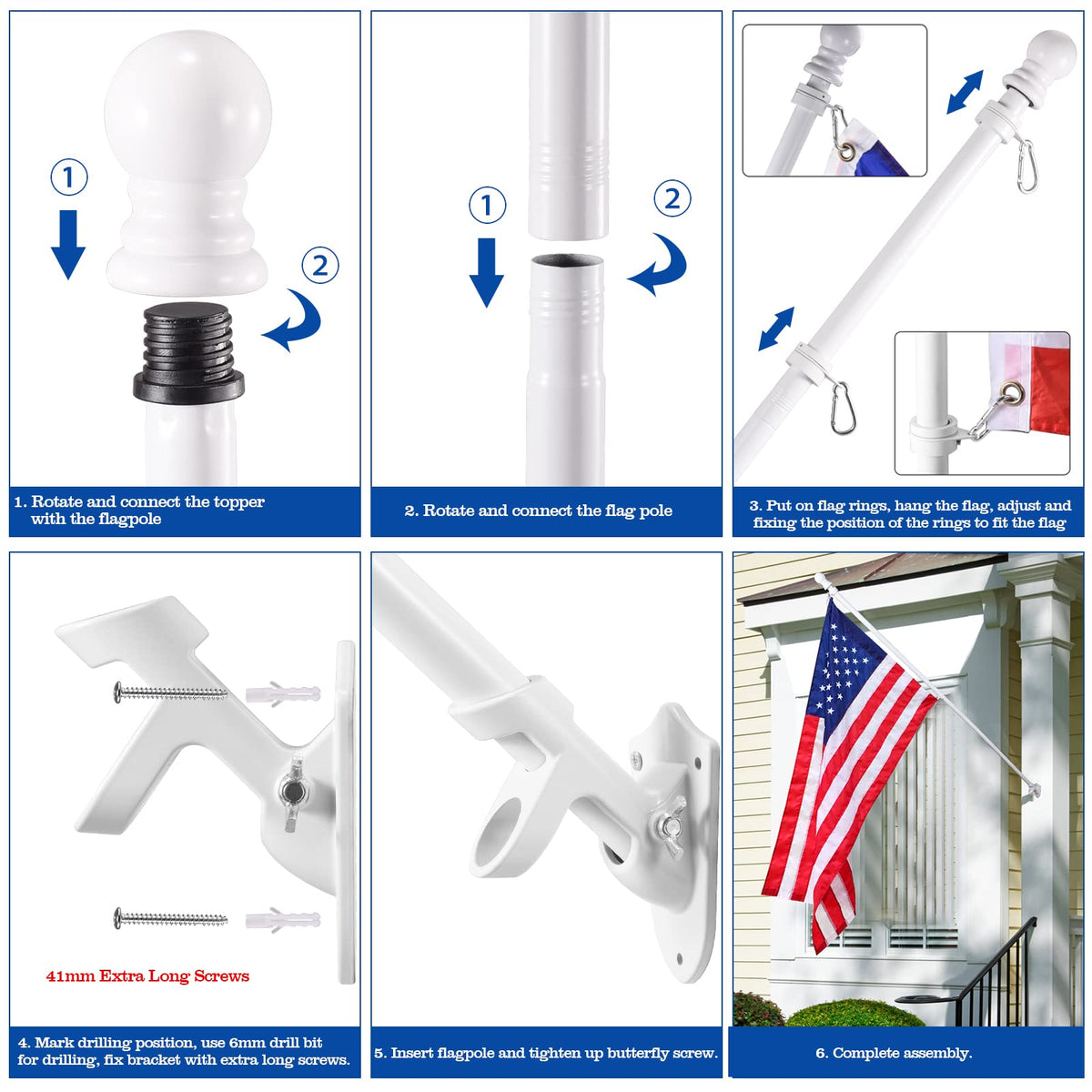 BONWIN outdoor flagpole installation on wall or porch