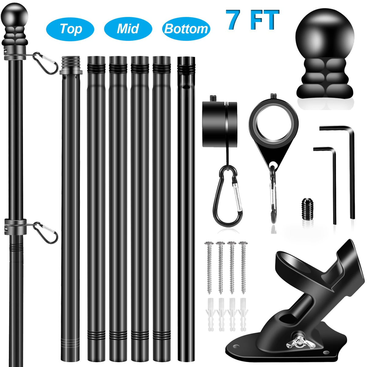 BONWIN flag pole kit with six sections enables height flexibility for various flags.