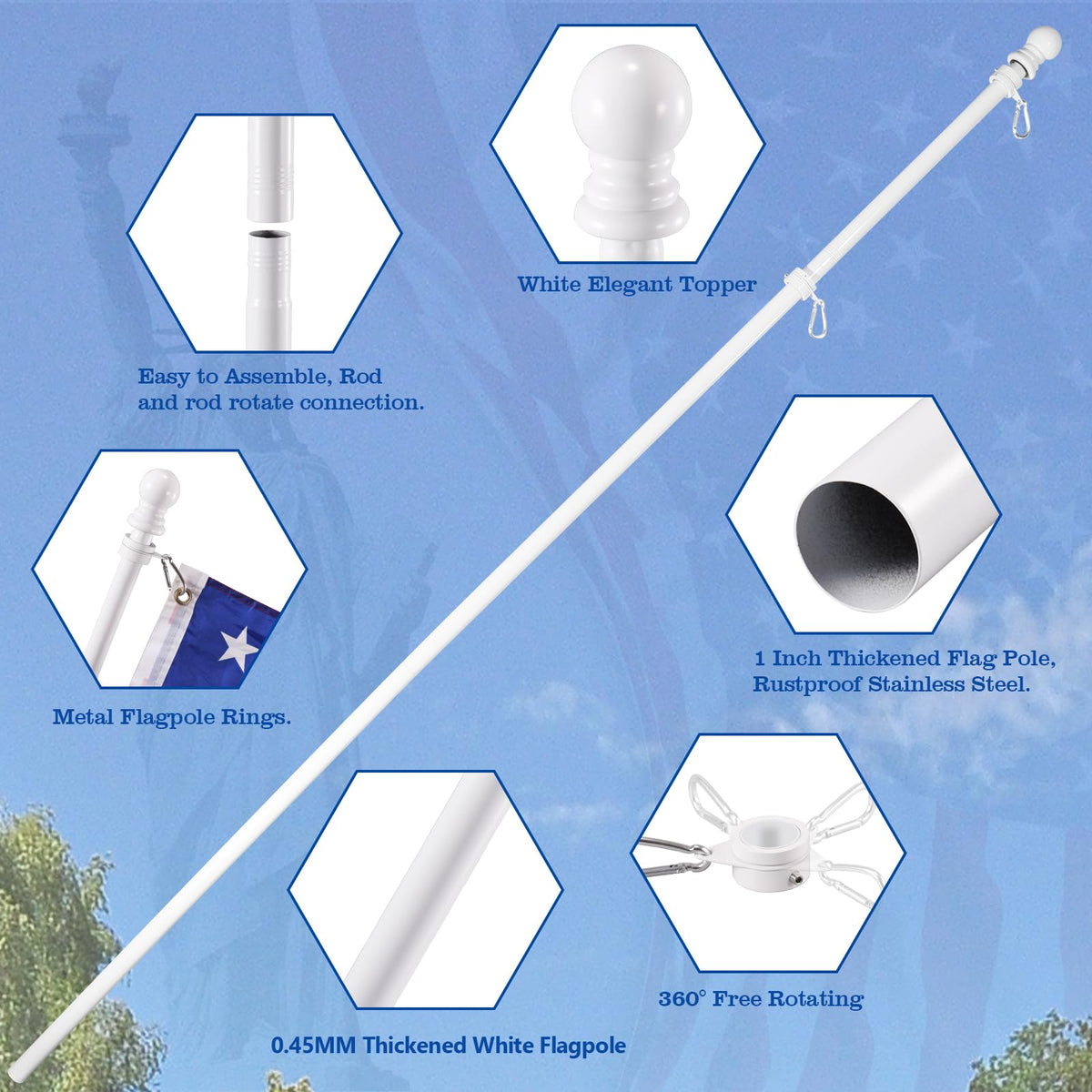 BONWIN thickened stainless steel pole providing rigidity in wind