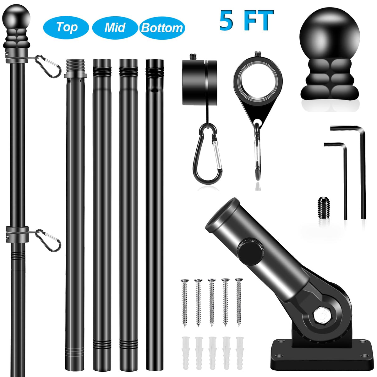 BONWIN thickened stainless steel pole for outdoor flag display