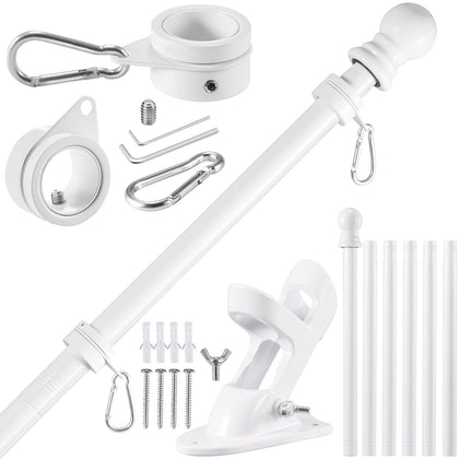 BONWIN white flagpole 7.8ft for 3x5' or 4x6' flags, sturdy outdoor display