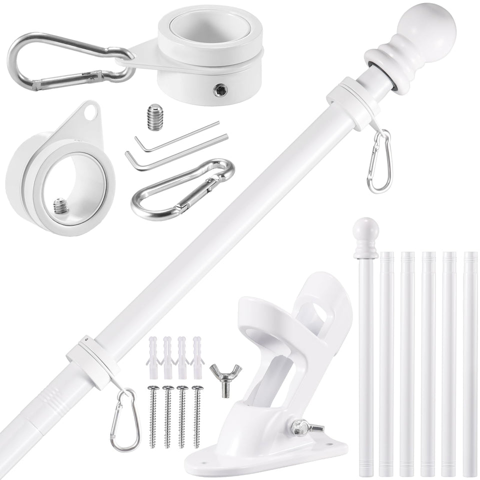 BONWIN white flagpole 7.8ft for 3x5' or 4x6' flags, sturdy outdoor display