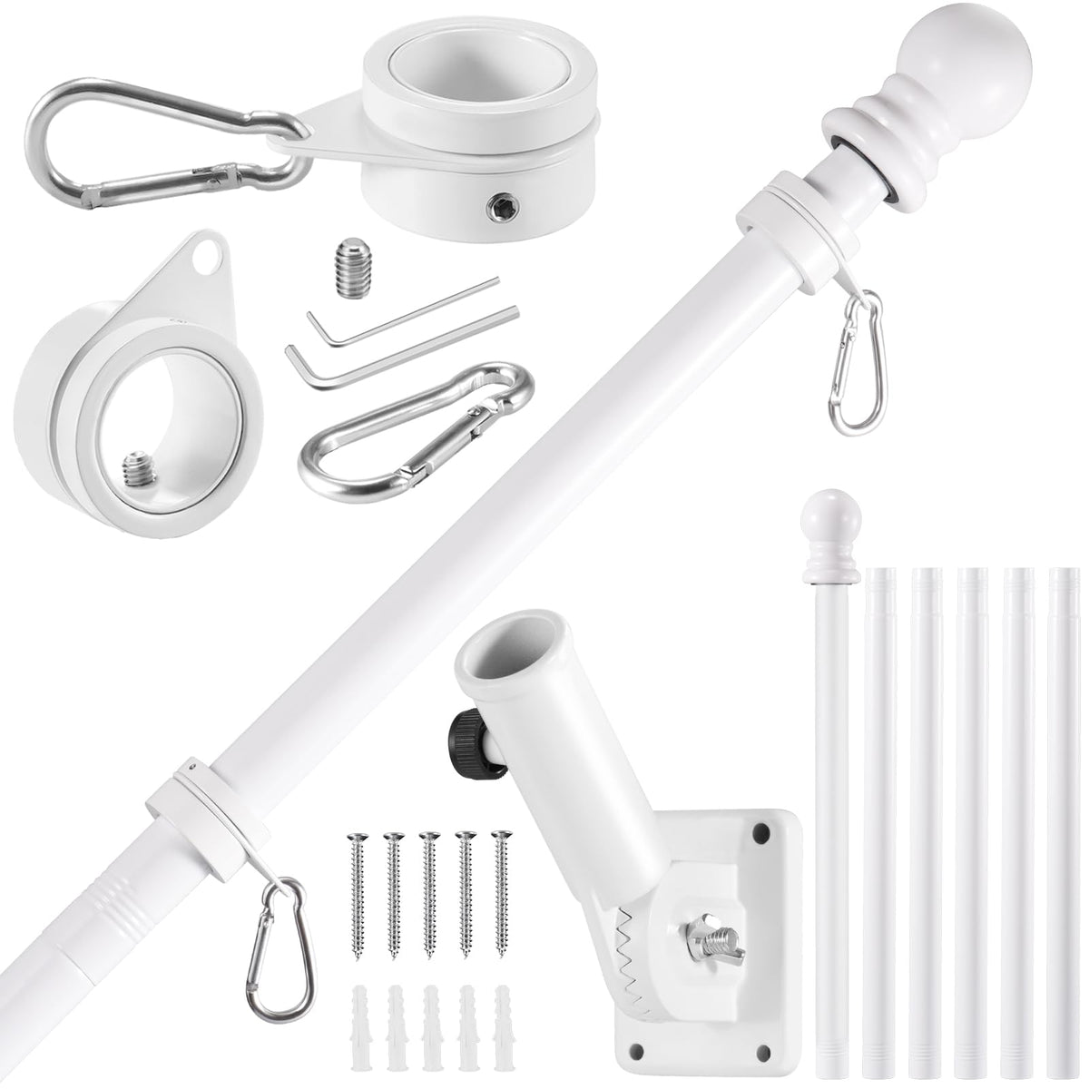 BONWIN white flagpole kit for a 7.8 ft display on a clean exterior wall
