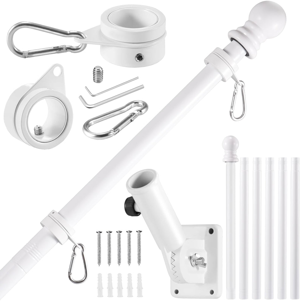 BONWIN white flagpole kit for a 7.8 ft display on a clean exterior wall