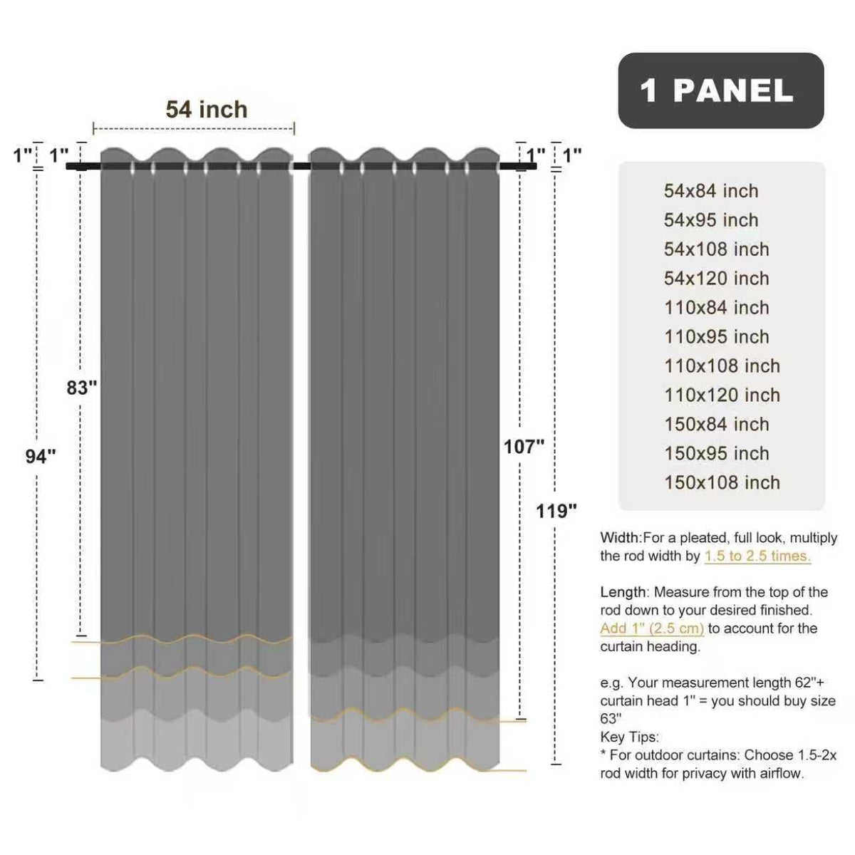 Package includes one BONZER curtain panel ready to hang