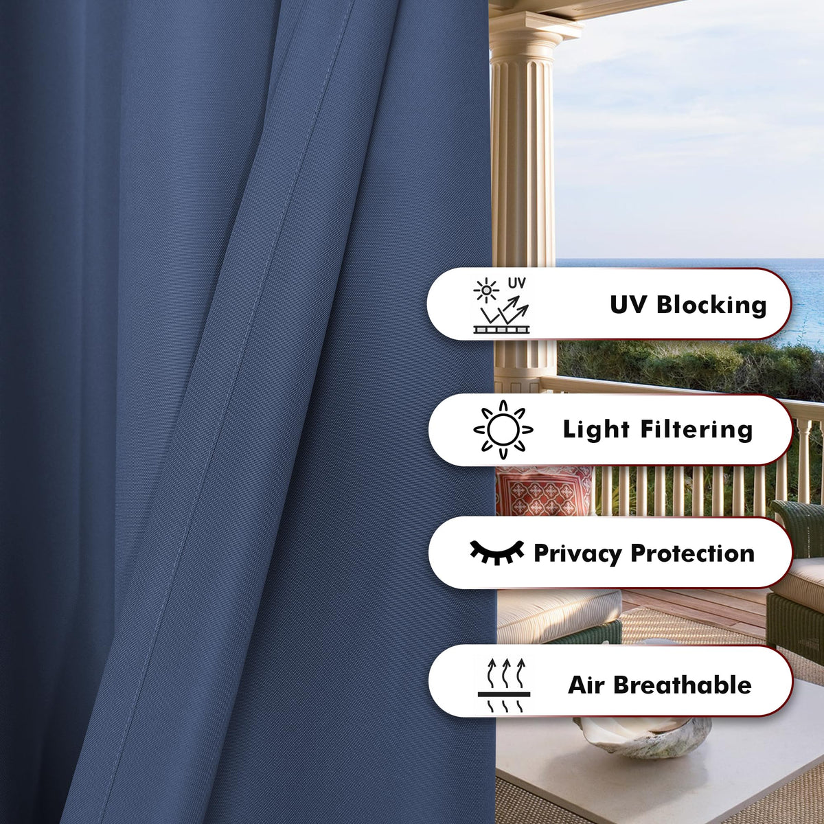 BONZER navy fabric with rust-proof grommets for durable use.