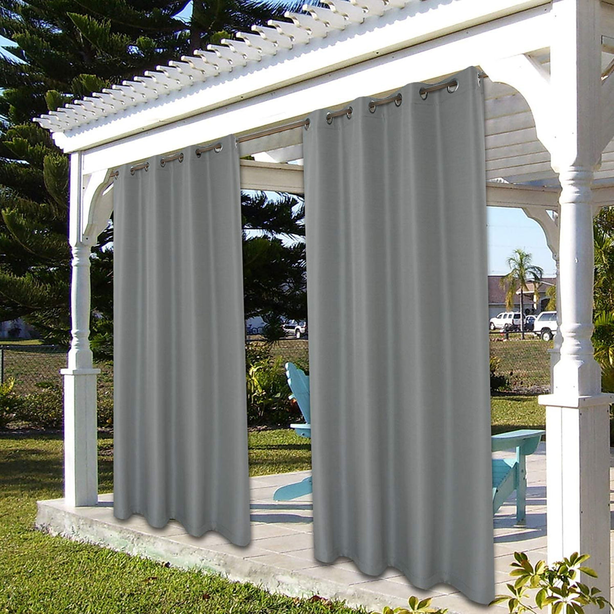 BONZER easy-care curtain for outdoor use in grey finish.