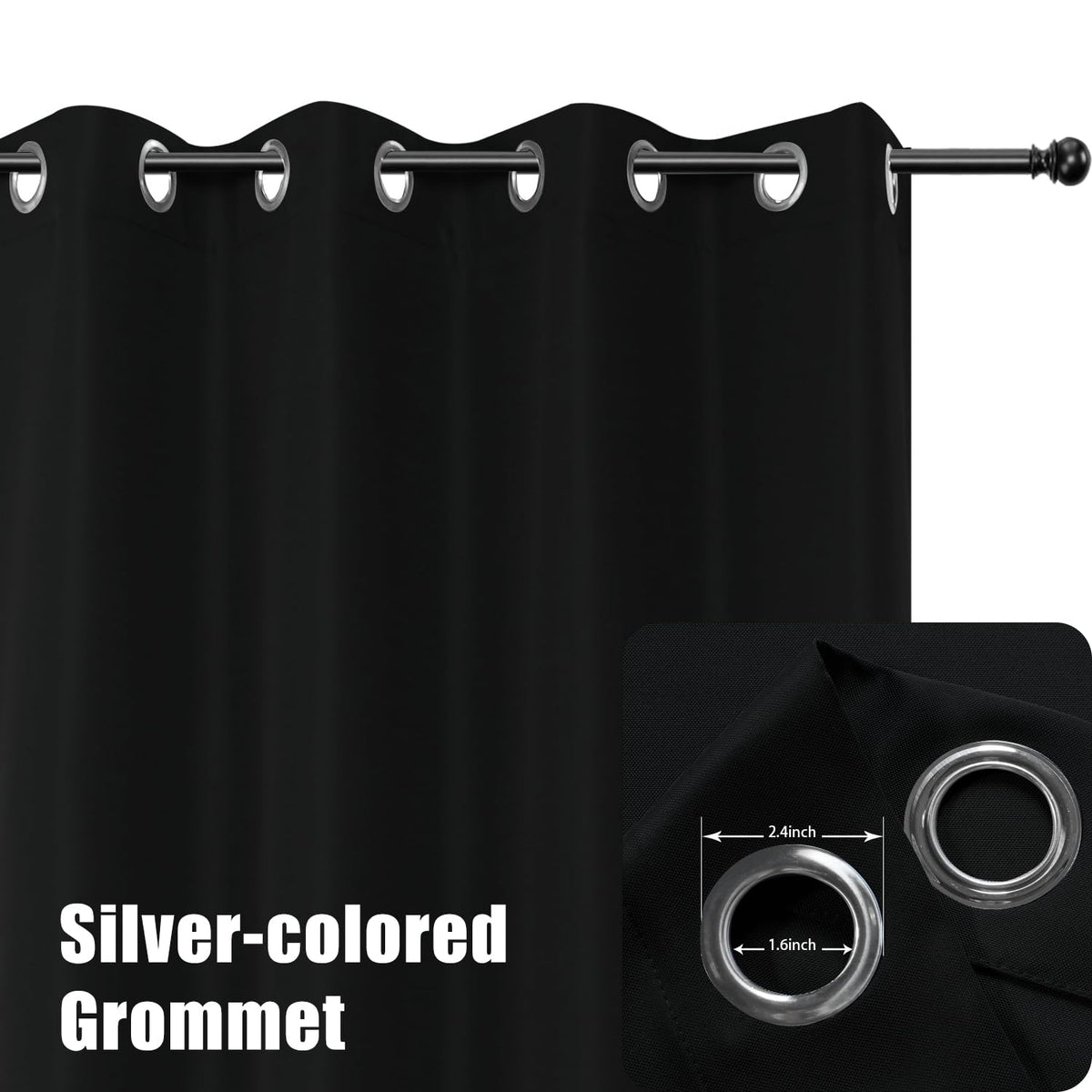 Close-up of BONZER rust-proof 1.6-inch grommets for smooth operation.