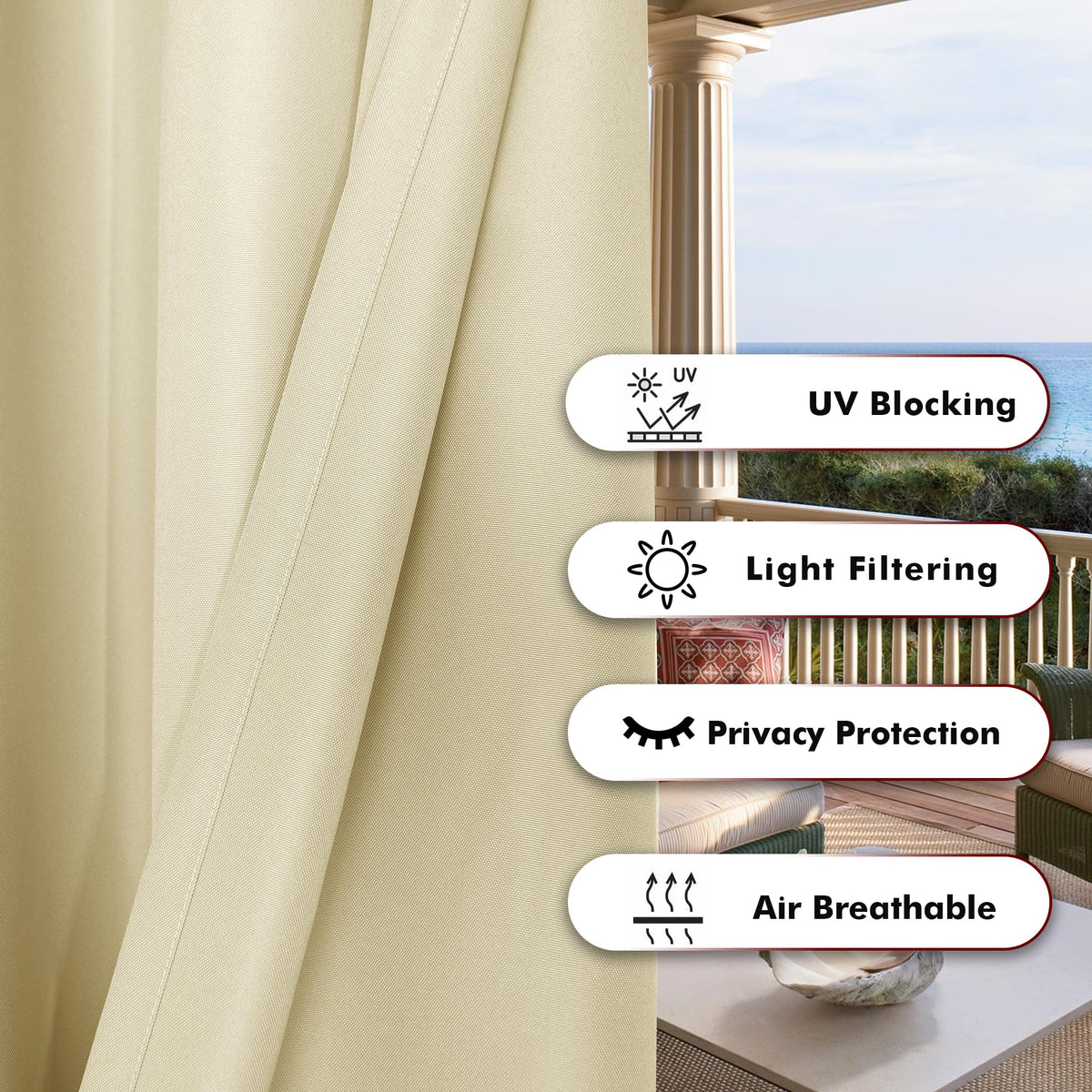 BONZER cream curtain shows same color on both sides for consistency