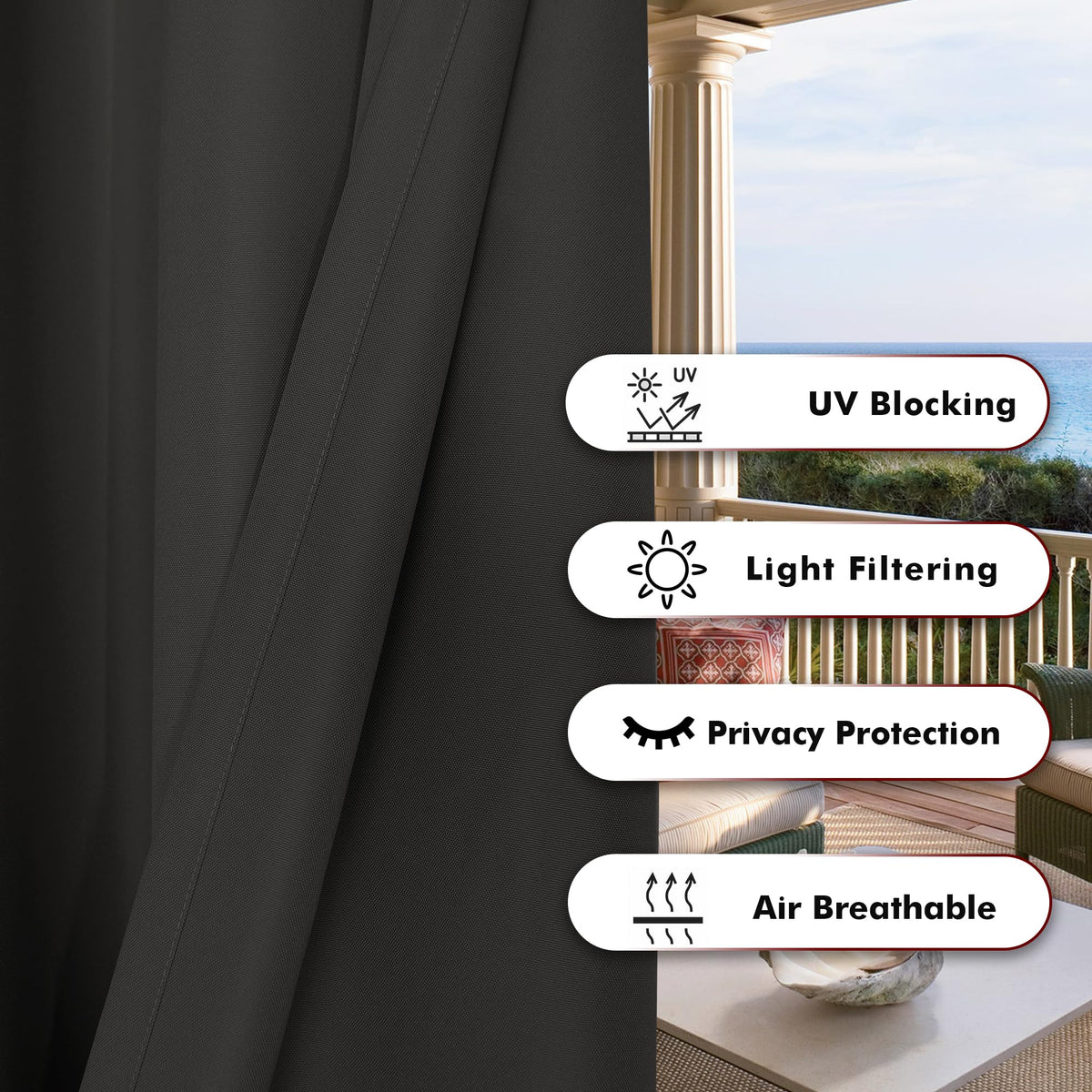 BONZER privacy-opaque curtain provides secluded feel for patios and balconies.