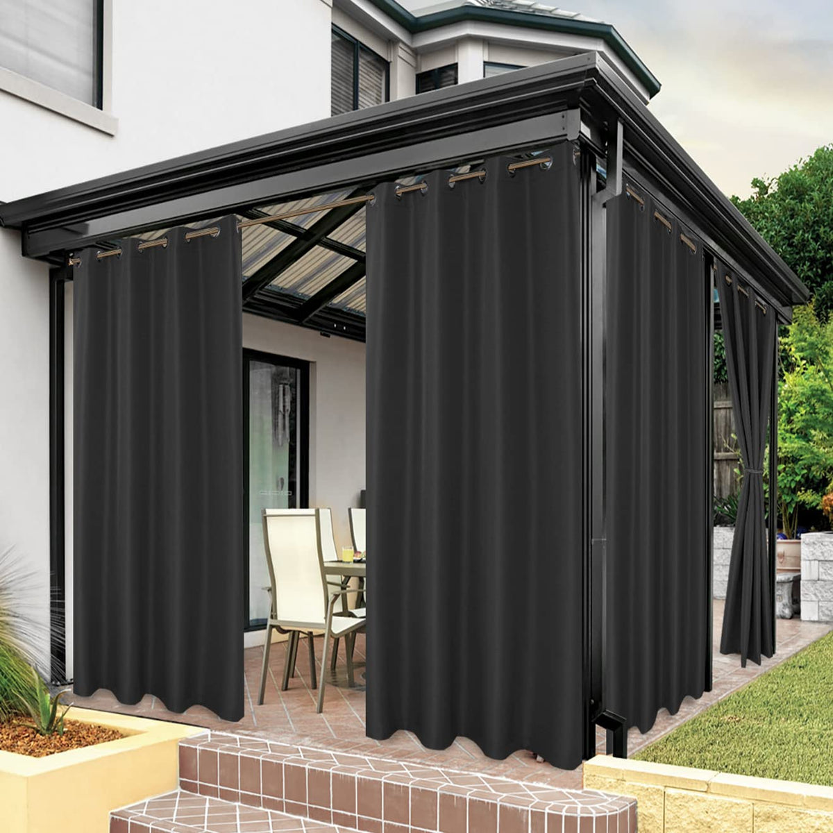 BONZER outdoor curtain with waterproof fabric provides durable protection for patios.