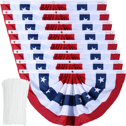 Booson American Flag Bunting pleated fan, 8-piece, front view for outdoor decor
