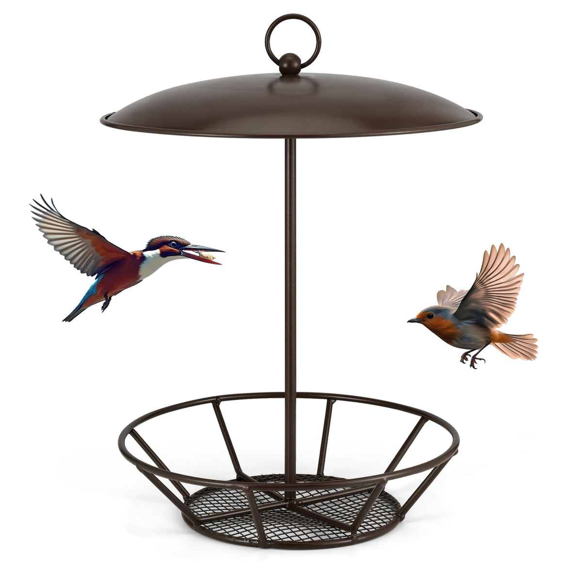 Booson antique copper cylinder feeder cover protects suet cake from rain for longer feeding.
